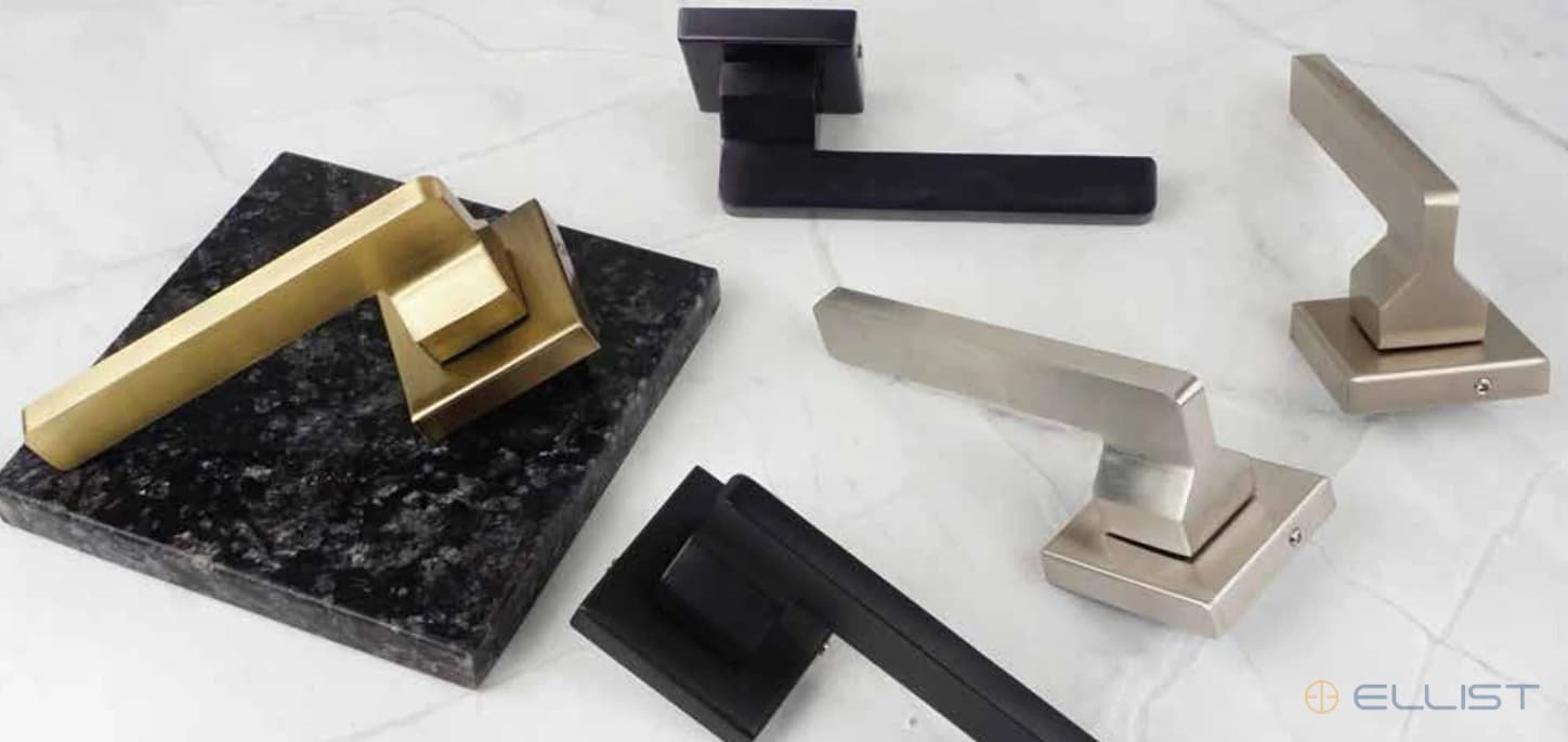 ELLIST mortise handle model MH 403 photographed across finishes