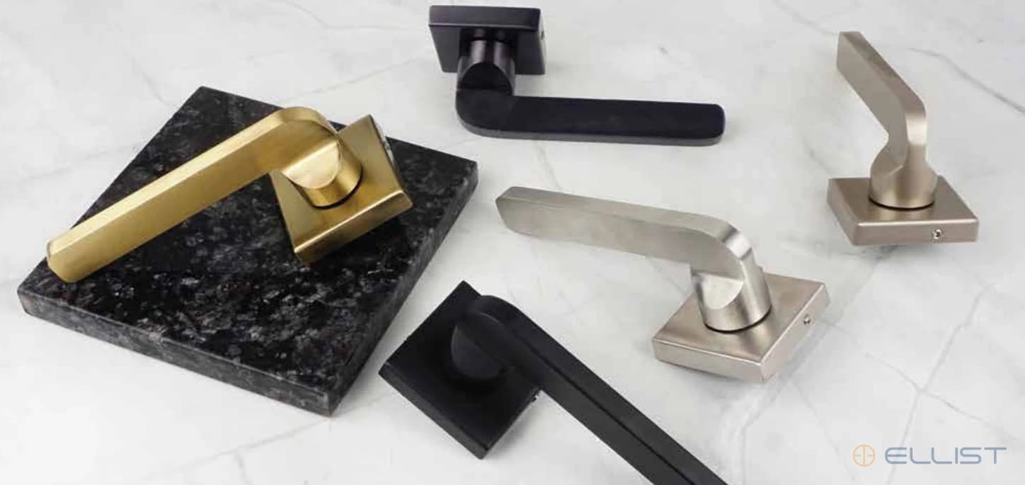 ELLIST mortise handle model MH 407 photographed across finishes