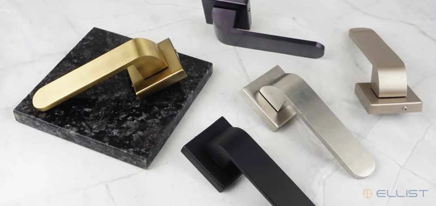 ELLIST mortise handle model MH 409 photographed across finishes