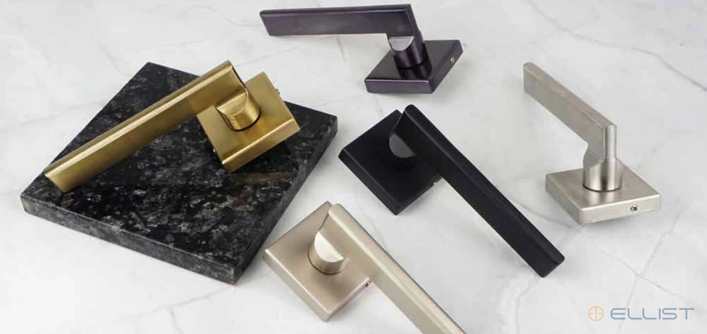 ELLIST mortise handle model MH 410 photographed across finishes