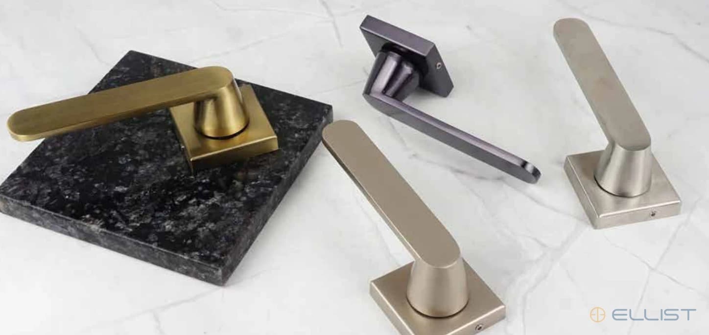 ELLIST mortise handle model MH 411 photographed across finishes