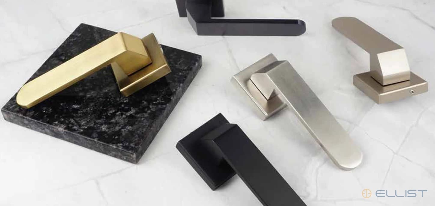 ELLIST mortise handle model MH 413 photographed across finishes