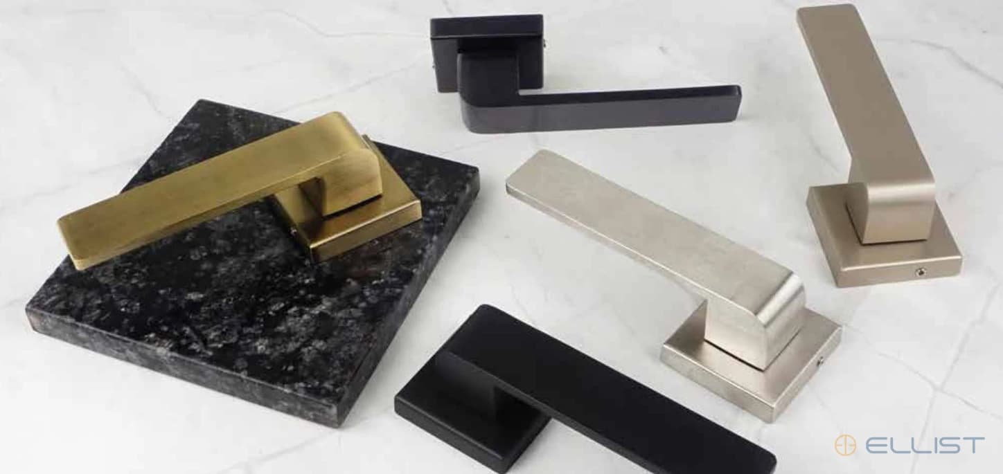 ELLIST mortise handle model MH 401 photographed across finishes