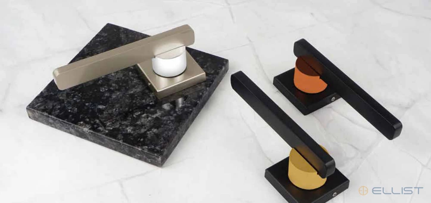 ELLIST mortise handle model MH 412 photographed across finishes