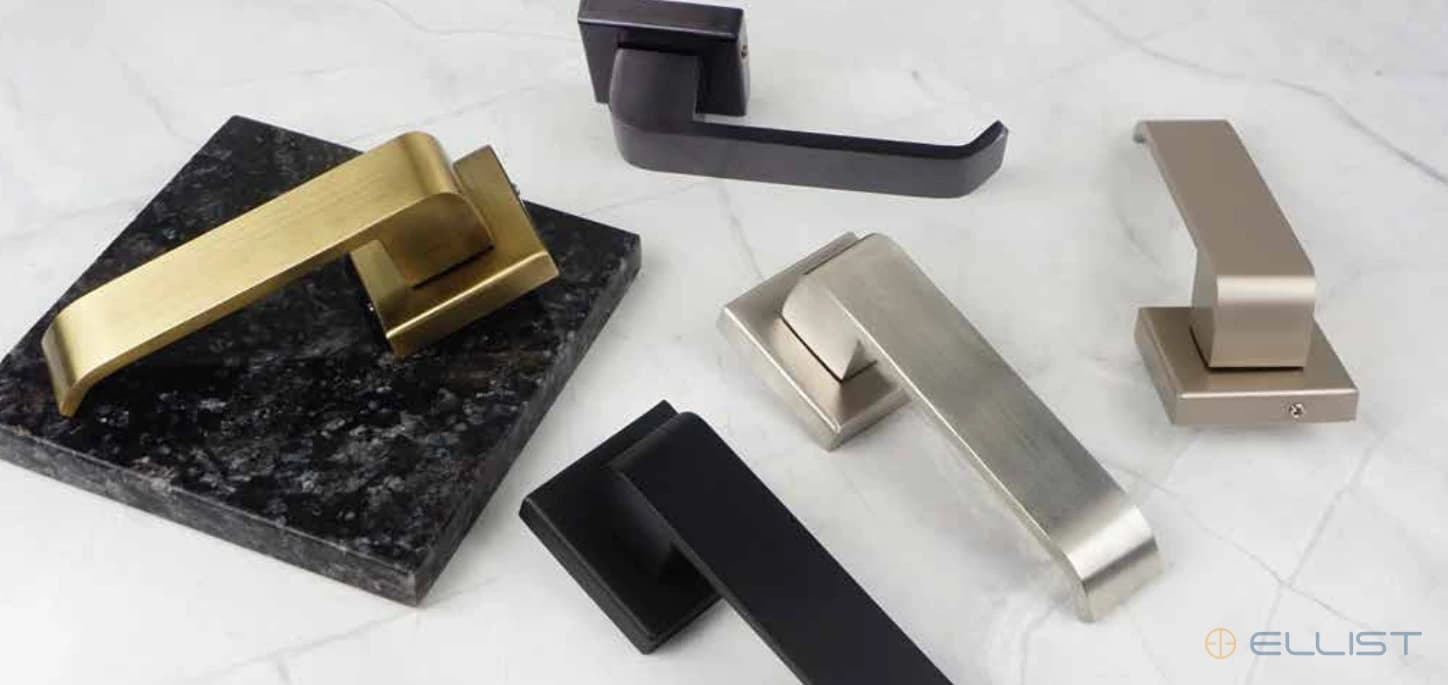 ELLIST mortise handle model MH 414 photographed across finishes